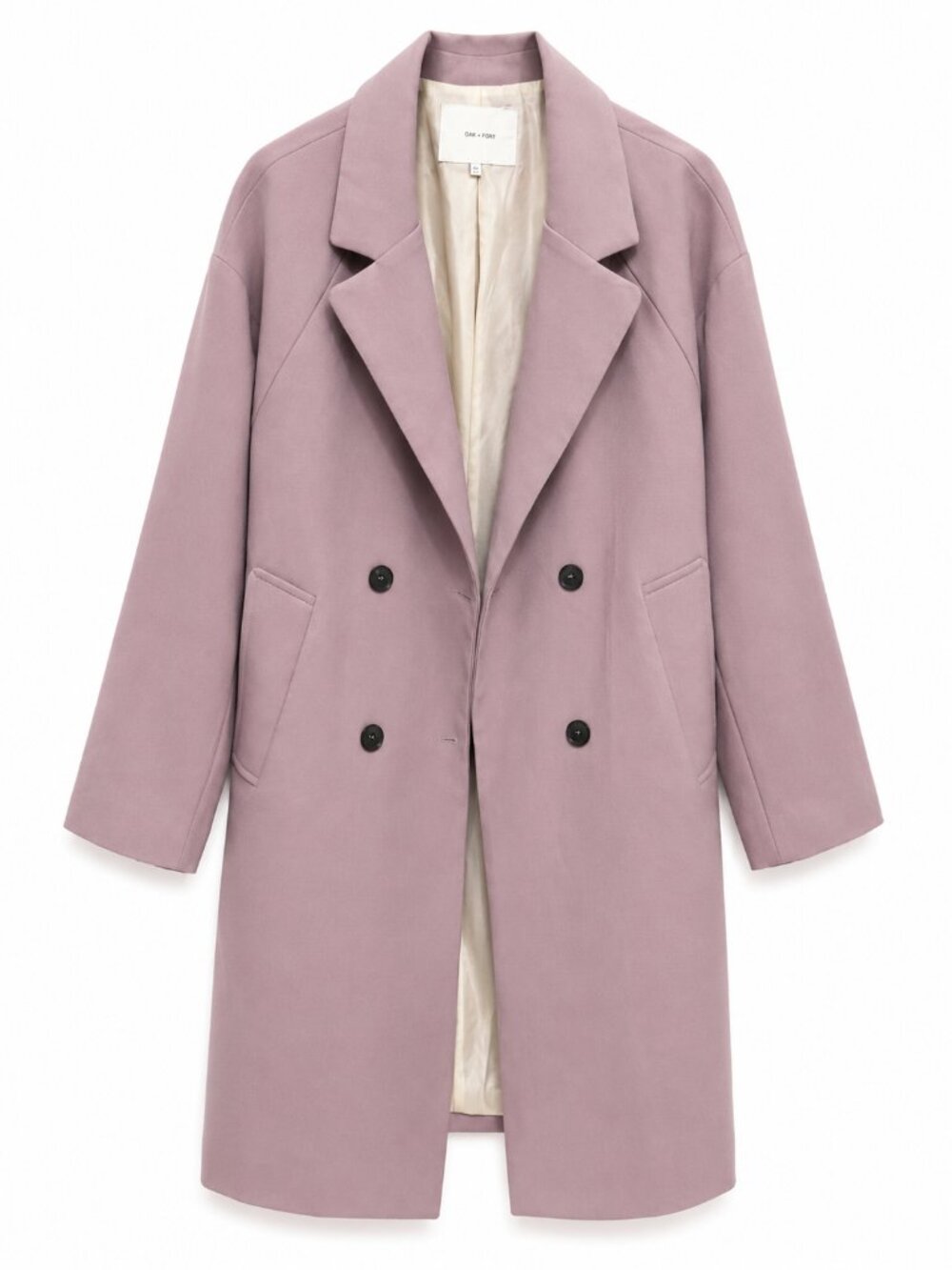 Oak + Fort Size OS Women's Double-Breasted Mauve Coat